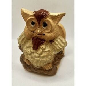 Vintage Hindt Clay Pottery Owl Wall Hook Figure Art Artist Signed‎ Brown 3.5"